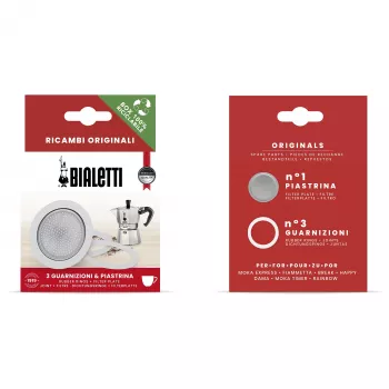 Bialetti Ricambi 3 reservedelspakninger + 1 filterplade til 3-4 kopper moka-kander
