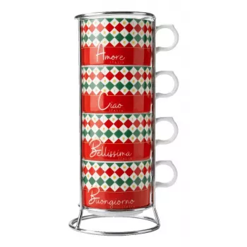 Bialetti 4 Cappuccio Tricolore komfur-mælkeskummer, 160 ml, manuel stempel, italiensk Tricolore