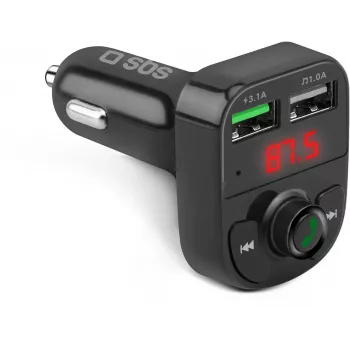 SBS TECARFM2USB Bluetooth FM Transmitter with Hands-Free Calling and Dual USB Charging