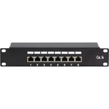 DSIT DS-10Patch5-8FTP 10 inch 8-port FTP CAT 5e patchpanel, 1U rackmontering, afskærmet RJ45, LSA+ IDC, sort
