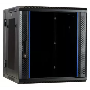 DSIT DS6612ZP-DOUBLE 6U Reversible Wall-Mount Server Cabinet with Tempered Glass Door and Perforated Side Panels, 600x450x370 mm, Black