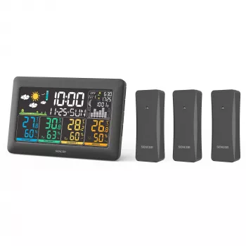 Sencor SWS 6300 vejrstation med farve-LCD og 3 trådløse sensorer, sort