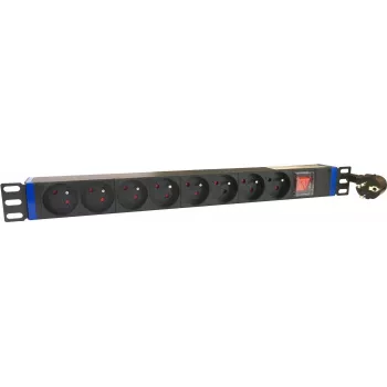 DSIT DS-8PDU-PE 19 inch rack-PDU, 8 Schuko-stikkontakter, 16A, 2m kabel, sort