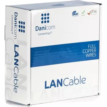 DSIT Danicom CAT5e UTP netværkskabel 50m massivleder LSZH Dca blå 100% kobber