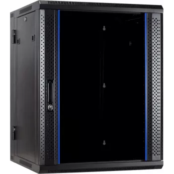 DSIT 18U Wall Mount Server Cabinet with Tempered Glass Door, Reversible, 600x600x900 mm, Black