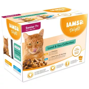 IAMS Delights Senior Land & Sea Collection in Gravy – vådfoder til katte – 12x85g