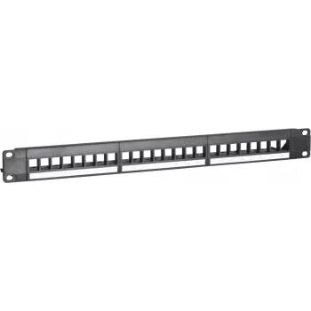 DSIT UTP keystone patchpanel, 24-port ubestykket, 1U 19 inch rackmontering, sort