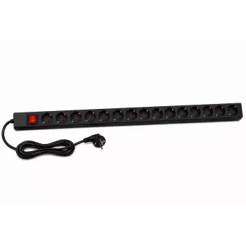 DSIT DS-15PDU 15-vejs vertikal rack-strømfordelingsenhed, 230V 16A, Schuko-stikdåser, 2 m kabel, sort
