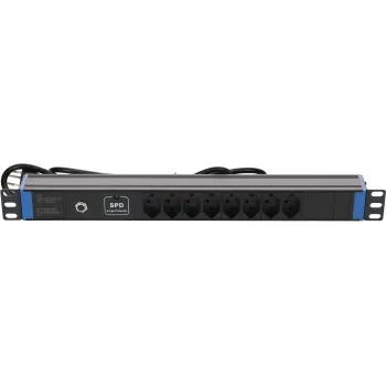 DSIT DS-8PDU-CH-SPO 8-vejs schweizisk stikdåse med overspændings- og overbelastningsbeskyttelse, 1,8 m kabel, sort