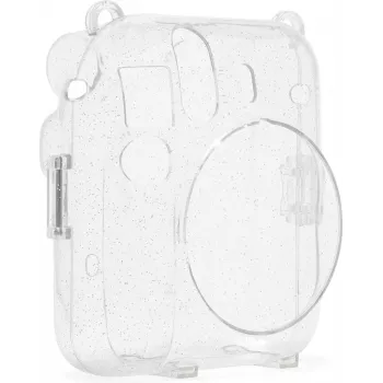 Fujifilm Instax Mini 12 Glitter Cover - klar glitrende kamerataske med justerbar skulderrem, magnetlukning, skræddersyet PU-læder- og PVC-beskyttelse til Instax Mini 12