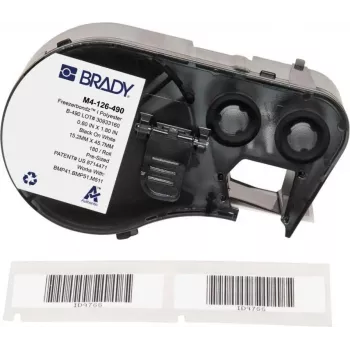 Brady FreezerBondz polyesteretiketter 15,24 x 45,72 mm sort på hvid permanent (180 etiketter/rulle)
