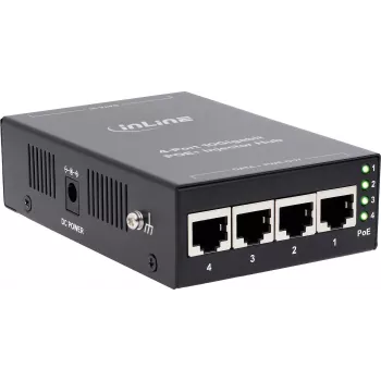 InLine 32304H 4-port PoE+ 10Gigabit injector-hub, metal, lydløs, 120W-budget