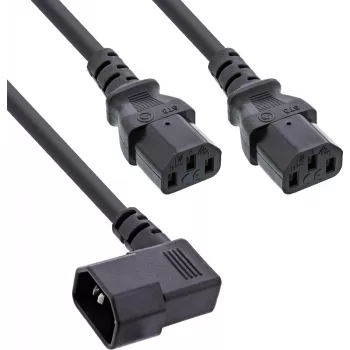 InLine® strømforsynings-Y-kabel, koldapparat, 1x IEC-C14 vinklet til 2x IEC-C13, 1,8 m