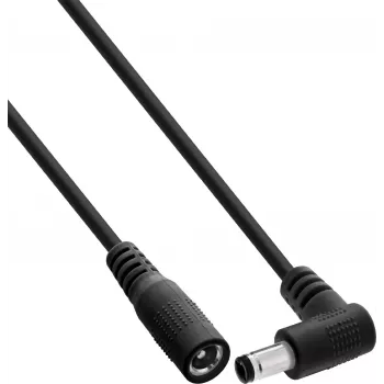InLine® DC-forlængerkabel, vinkelstik, 5,5 x 2,1 mm, sort, 5 m