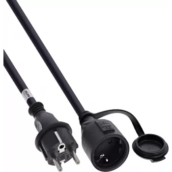 InLine® Beskyttelseskontakt-forlængerkabel, Outdoor IP44, berøringsbeskyttelse, 2 m, sort