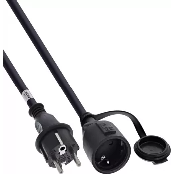 InLine® Jordingskontakt-forlænger, Outdoor IP44, berøringsbeskyttelse, 15 m, sort