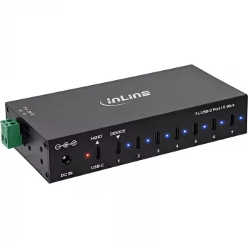 DELOCK InLine® USB 3.2 Gen.1 industri-hub, USB-C, 7-port, med strømforsyning