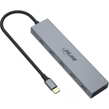 InLine USB-C-hub, 4x USB-C + Power Delivery 100 W, USB 3.2 Gen 2, grå