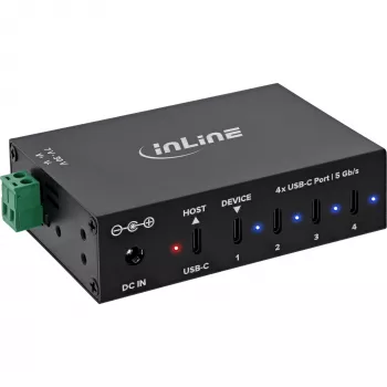 DELOCK InLine® USB 3.2 Gen.1 industri-hub, USB-C, 4-port, med strømforsyning