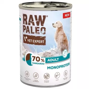 VetExpert Raw Paleo Kangaroo Adult hundevådfoder 400 g dåse – kornfri, med en enkelt proteinkilde
