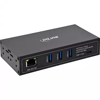 InLine® Industrial 4-port USB PoE-hub (3x USB-A / 1x USB-C)