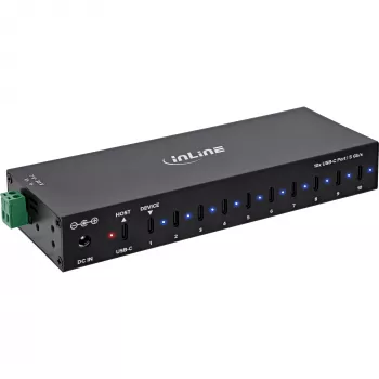DELOCK InLine® USB 3.2 Gen.1 industri-hub, USB-C, 10-port, med strømforsyning