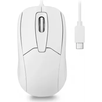 Perixx PERIMICE-209 C W kablet USB-C optisk mus, 1000 DPI, 3 knapper, scrollhjul, ambidekstral, hvid