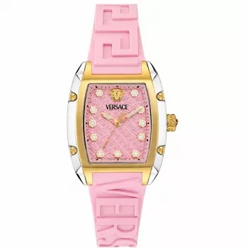 Versace VE8K00224 dame kvartsur, 45 mm, grå stålkasse, pink skive, pink silikonerem