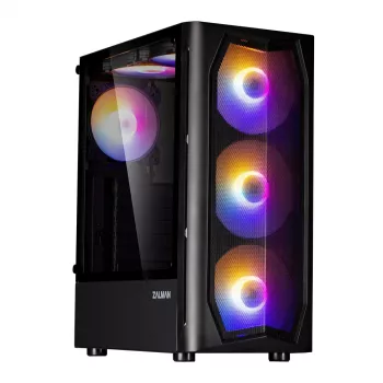 Zalman N4 Rev.1 mid-tower ATX-kabinet med 6 ARGB-blæsere, hærdet glas, sort