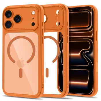 Tech-Protect MagPeak MagSafe CC cover til iPhone 17 Pro Max / 18 Pro Max - Cosmic orange/klar
