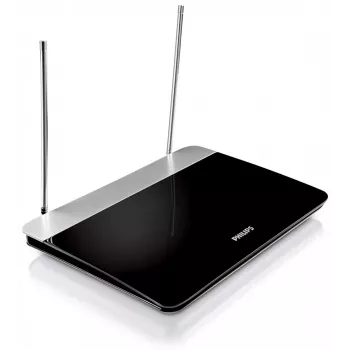Indendørs TV-antenne med justerbar forstærkning, 1,8 m koaksialkabel, 75 ohm, 3G/4G-filter, DVB-T/T2, RED-kompatibel