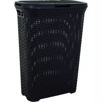 CURVER Style 40L vasketøjsboks med klapdæksel, rattaneffekt, sort