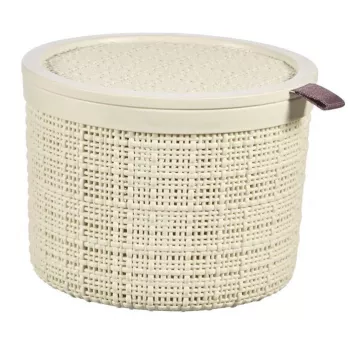 CURVER Jute rund opbevaringskurv med låg, 2L, creme, 17x13 cm
