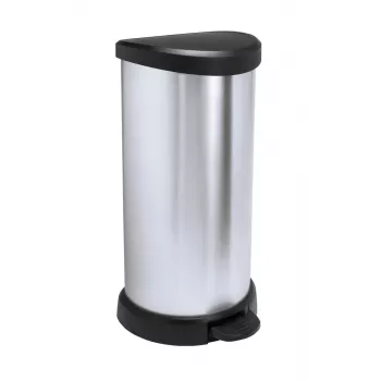 Curver Deco rund pedalaffaldsspand 50L sort sølv metallic-effekt