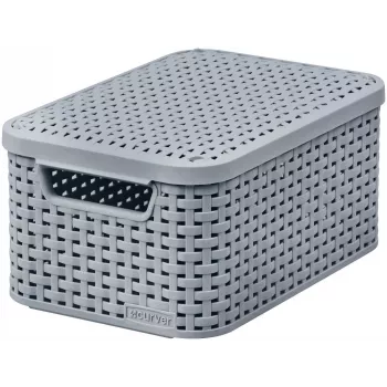 CURVER Style S Storage Box with Lid, Light Grey, 29.1 x 19.8 x 14.2 cm, 8.2 L, Collapsible, Stackable