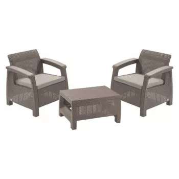 KETER havemøbelsæt Corfu Weekend beige - 2 lænestole & sofabord, rattanlook udendørs loungesæt