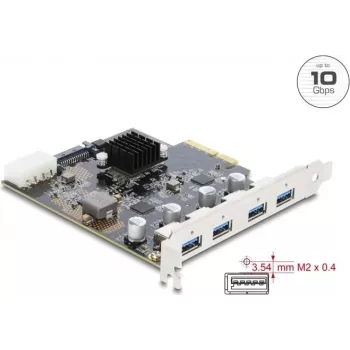 Delock PCI Express x4-kort til 4 x USB 10 Gbps USB Type-A dual channel