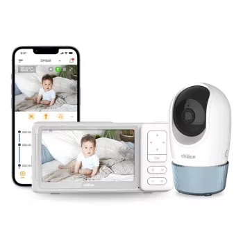 Chillax DM568 Wi-Fi & FHSS video-babyalarm med 5 inch-display, drejelig vip-kamera, nattesyn, samtaleanlæg, temperatursensor, vuggeviser og Hubble-app