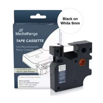 MediaRange mærkebåndskassette til Dymo D1 40913/S0720680, 9mm x 7m, sort på hvid