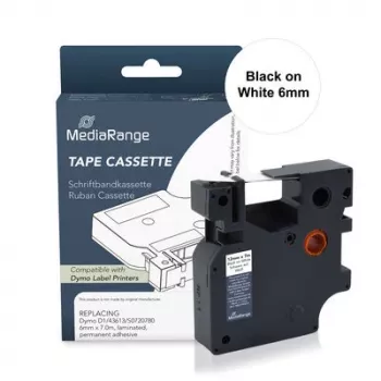 MediaRange D1 mærkebåndskassette til Dymo 43613/S0720780, 6mm x 7m, sort på hvid