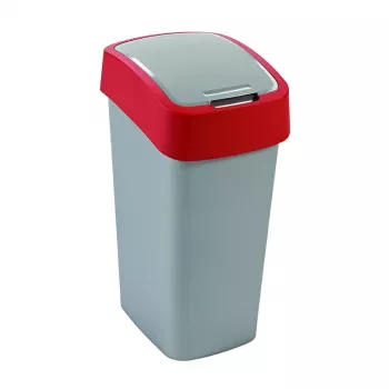 CURVER Flip Bin 45L affaldsbeholder sølv/rød med svinglåg