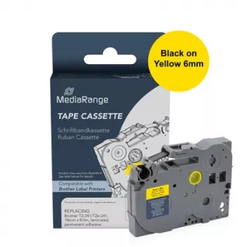 MediaRange MRBTZ611 mærkebåndskassette 6mm sort på gul 8m til Brother TZe-611
