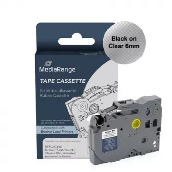 MediaRange mærkebåndskassette til Brother TZ-111/TZe-111, 6mm, 8m, sort på transparent