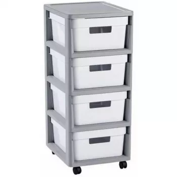 Curver Infinity Storage Tower on Wheels with 4 Drawers, 40 L Total, Grey/White