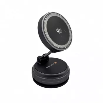 Evelatus Qi2 25W magnetisk trådløs biloplader med AutoSpring spiralkabel USB-C 1,2m sort