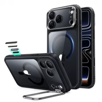 ESR Classic Hybrid Kickstand MagSafe-cover til iPhone 17 Pro Max / 18 Pro Max, transparent/sort