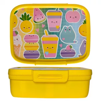 CURVER Snap Box rektangulær opbevaringsboks til fødevarer med skilleplade 1,8L gul Kawaii