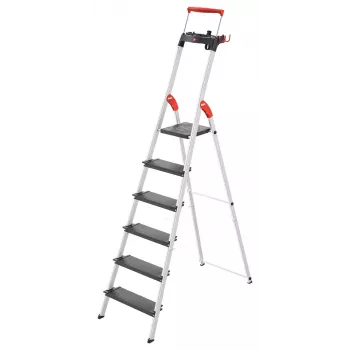 Hailo L100 TopLine 8050-607 aluminiumshusholdningsstige, 6 trin, med multifunktionshylde