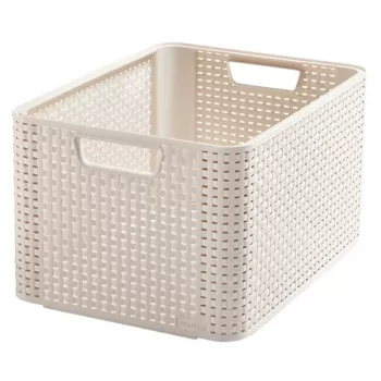 CURVER Box Style L 43,6 x 32,6 x 23 cm creme – foldbar stofopbevaringsboks med låg og håndtag, 32,7 L