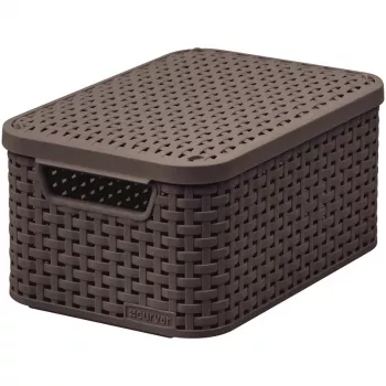 CURVER Style S opbevaringsboks med låg, 29,1 x 19,8 x 14,2 cm, mørkebrun, 8,18 L, sammenklappelig, metaløje-håndtag